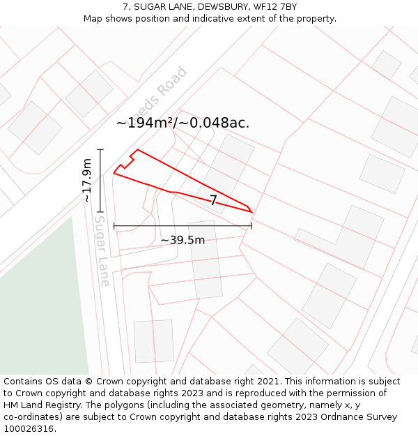 7, SUGAR LANE, DEWSBURY, WF12 7BY: Plot and title map