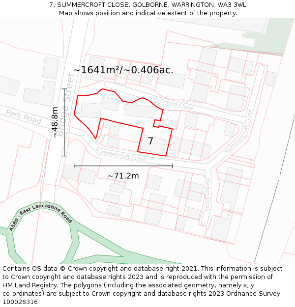 7, SUMMERCROFT CLOSE, GOLBORNE, WARRINGTON, WA3 3WL: Plot and title map