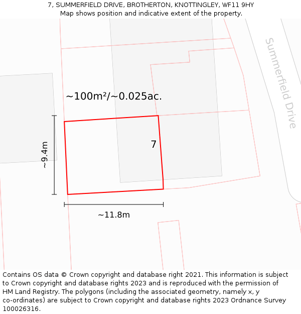 7, SUMMERFIELD DRIVE, BROTHERTON, KNOTTINGLEY, WF11 9HY: Plot and title map