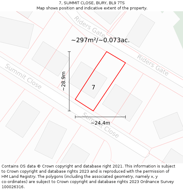 7, SUMMIT CLOSE, BURY, BL9 7TS: Plot and title map