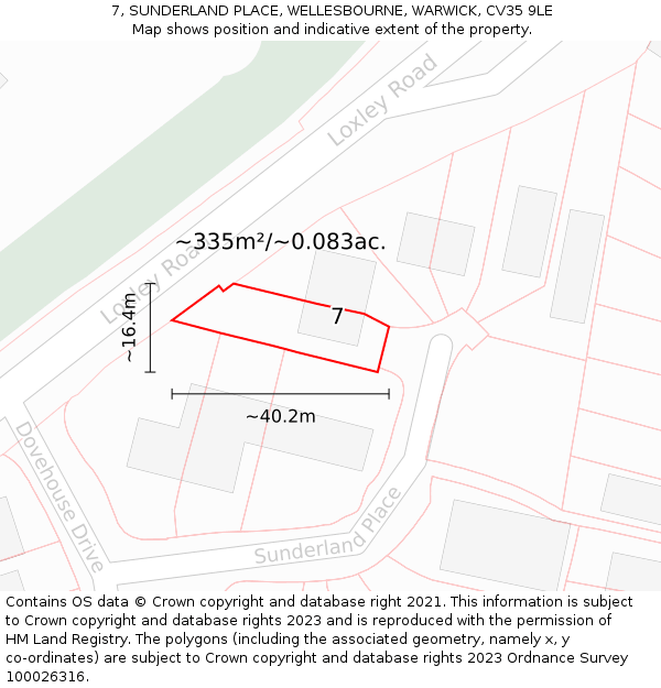 7, SUNDERLAND PLACE, WELLESBOURNE, WARWICK, CV35 9LE: Plot and title map