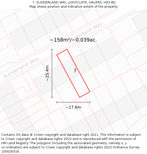 7, SUNDERLAND WAY, LIGHTCLIFFE, HALIFAX, HX3 8FJ: Plot and title map