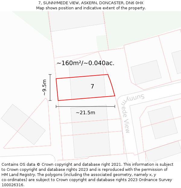 7, SUNNYMEDE VIEW, ASKERN, DONCASTER, DN6 0HX: Plot and title map