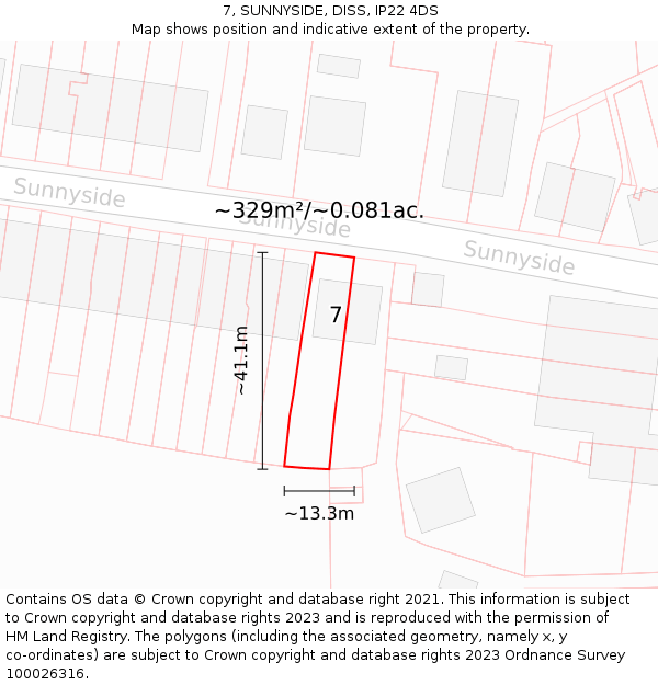 7, SUNNYSIDE, DISS, IP22 4DS: Plot and title map