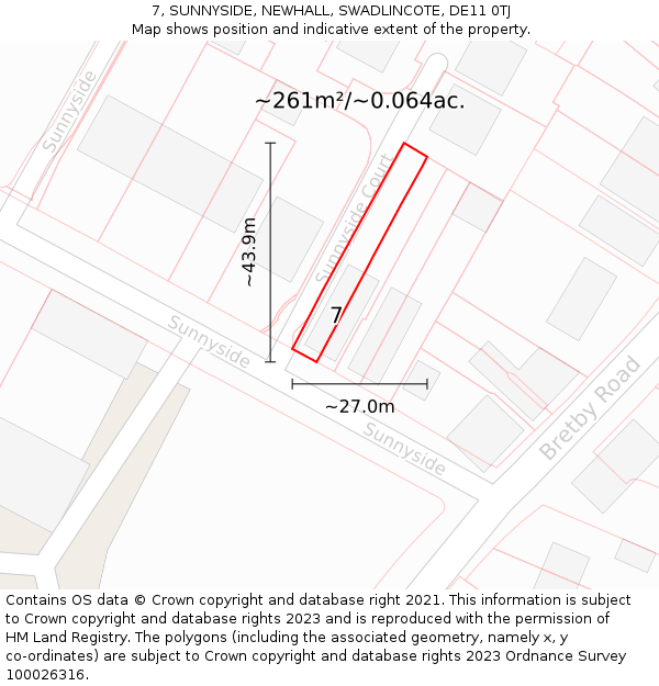 7, SUNNYSIDE, NEWHALL, SWADLINCOTE, DE11 0TJ: Plot and title map