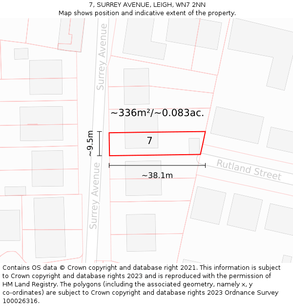 7, SURREY AVENUE, LEIGH, WN7 2NN: Plot and title map