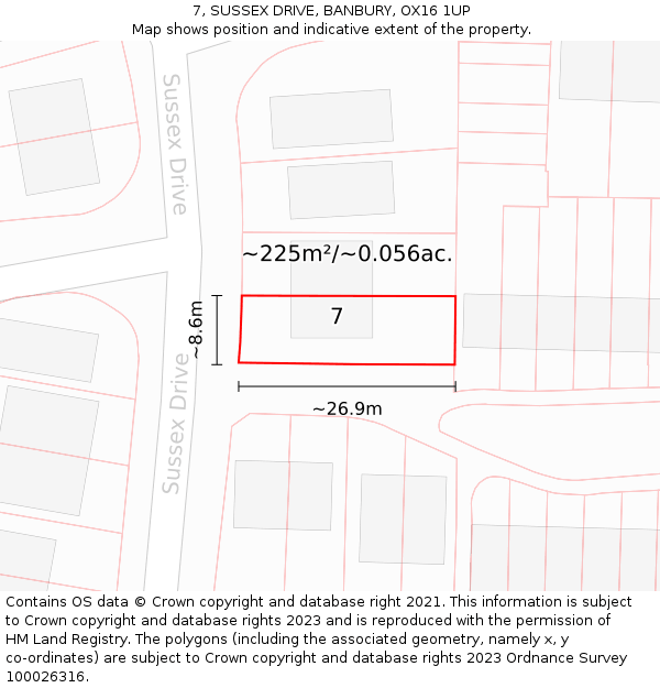 7, SUSSEX DRIVE, BANBURY, OX16 1UP: Plot and title map