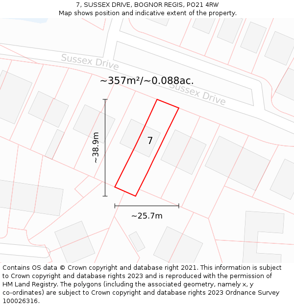 7, SUSSEX DRIVE, BOGNOR REGIS, PO21 4RW: Plot and title map