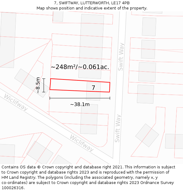 7, SWIFTWAY, LUTTERWORTH, LE17 4PB: Plot and title map