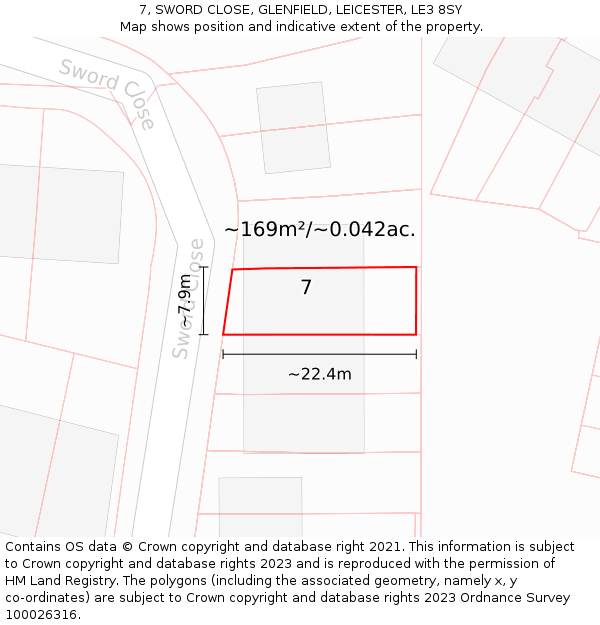 7, SWORD CLOSE, GLENFIELD, LEICESTER, LE3 8SY: Plot and title map