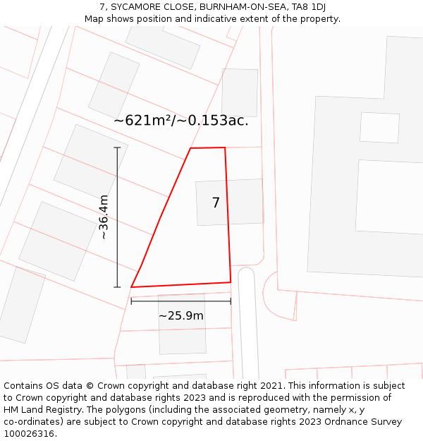 7, SYCAMORE CLOSE, BURNHAM-ON-SEA, TA8 1DJ: Plot and title map