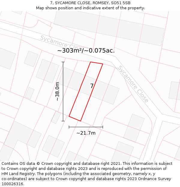 7, SYCAMORE CLOSE, ROMSEY, SO51 5SB: Plot and title map