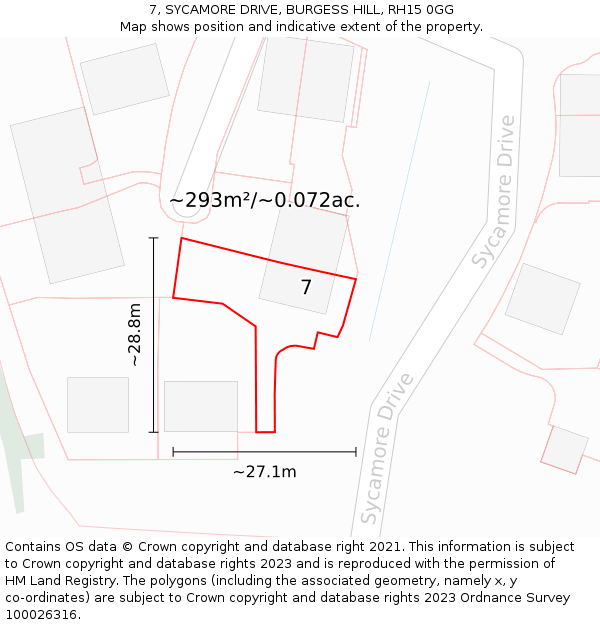 7, SYCAMORE DRIVE, BURGESS HILL, RH15 0GG: Plot and title map