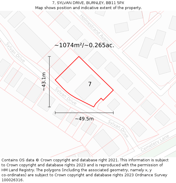 7, SYLVAN DRIVE, BURNLEY, BB11 5PX: Plot and title map