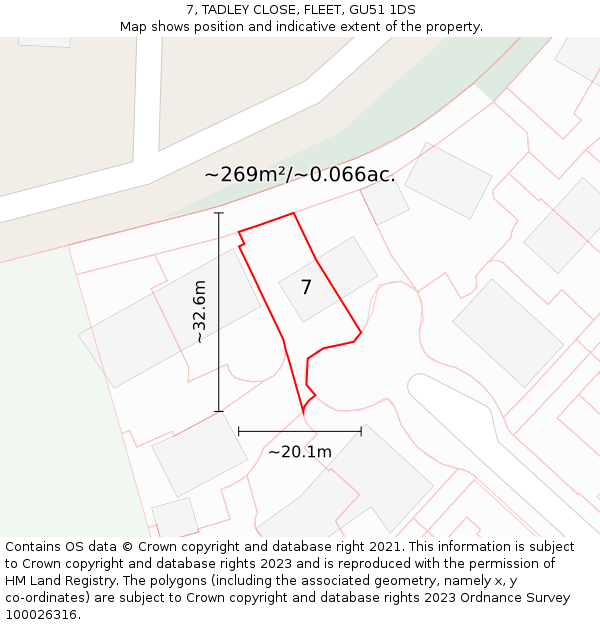 7, TADLEY CLOSE, FLEET, GU51 1DS: Plot and title map