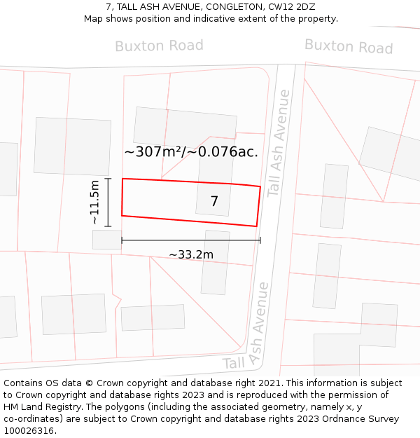 7, TALL ASH AVENUE, CONGLETON, CW12 2DZ: Plot and title map