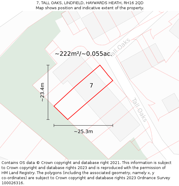 7, TALL OAKS, LINDFIELD, HAYWARDS HEATH, RH16 2QD: Plot and title map