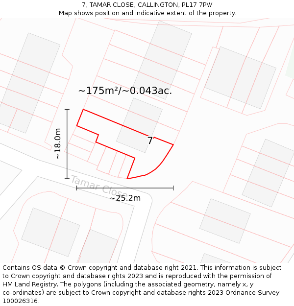 7, TAMAR CLOSE, CALLINGTON, PL17 7PW: Plot and title map