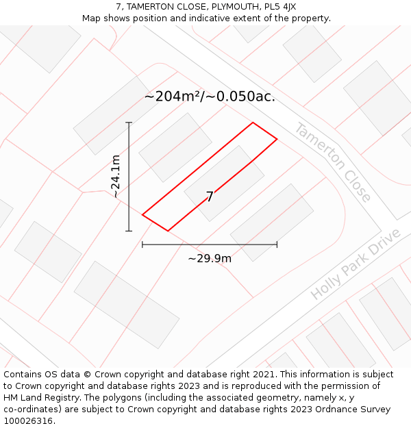 7, TAMERTON CLOSE, PLYMOUTH, PL5 4JX: Plot and title map