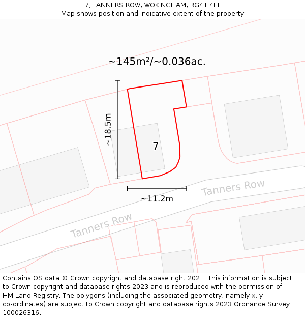 7, TANNERS ROW, WOKINGHAM, RG41 4EL: Plot and title map