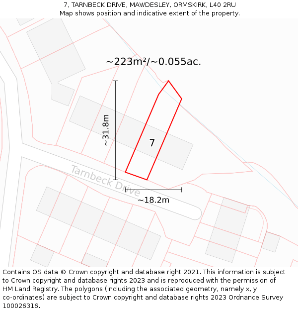 7, TARNBECK DRIVE, MAWDESLEY, ORMSKIRK, L40 2RU: Plot and title map