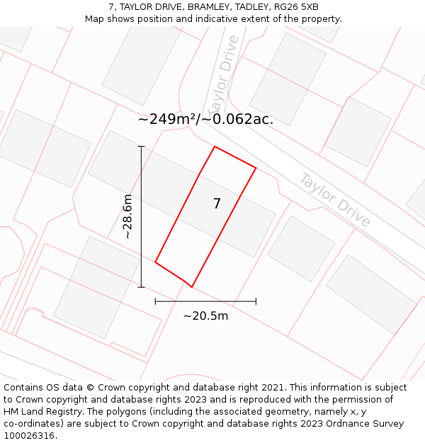 7, TAYLOR DRIVE, BRAMLEY, TADLEY, RG26 5XB: Plot and title map