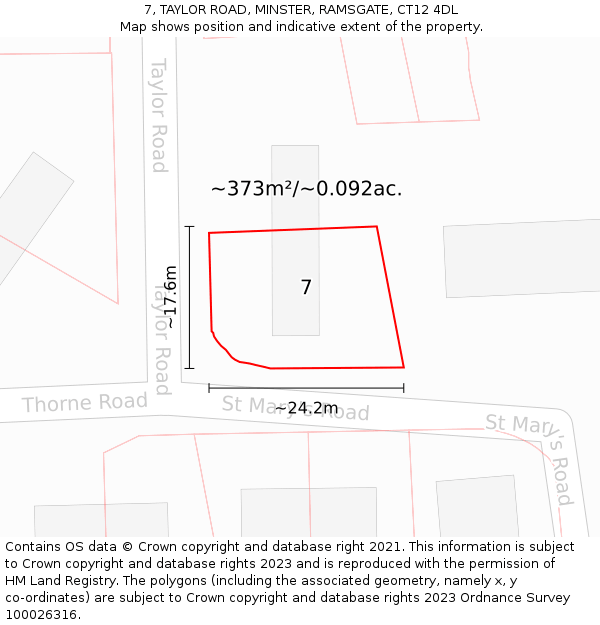 7, TAYLOR ROAD, MINSTER, RAMSGATE, CT12 4DL: Plot and title map