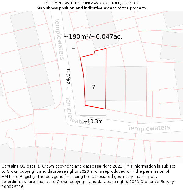 7, TEMPLEWATERS, KINGSWOOD, HULL, HU7 3JN: Plot and title map