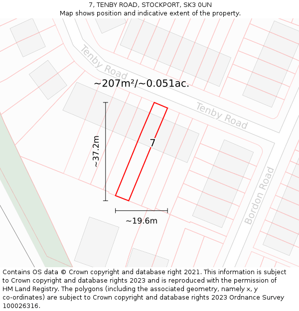 7, TENBY ROAD, STOCKPORT, SK3 0UN: Plot and title map