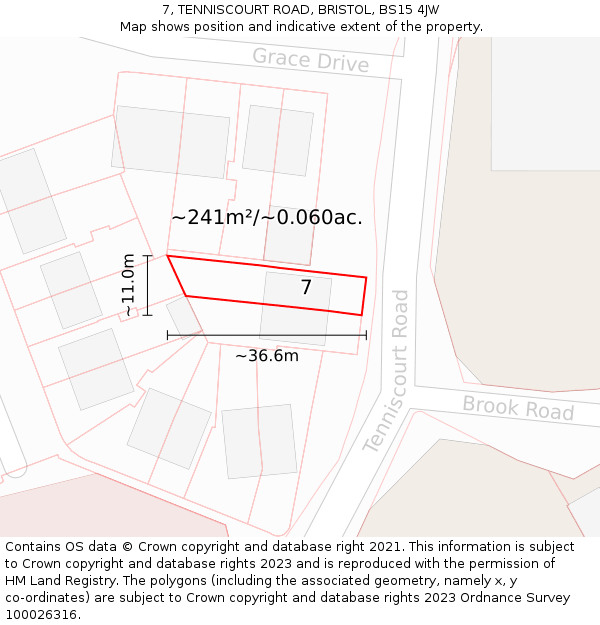 7, TENNISCOURT ROAD, BRISTOL, BS15 4JW: Plot and title map