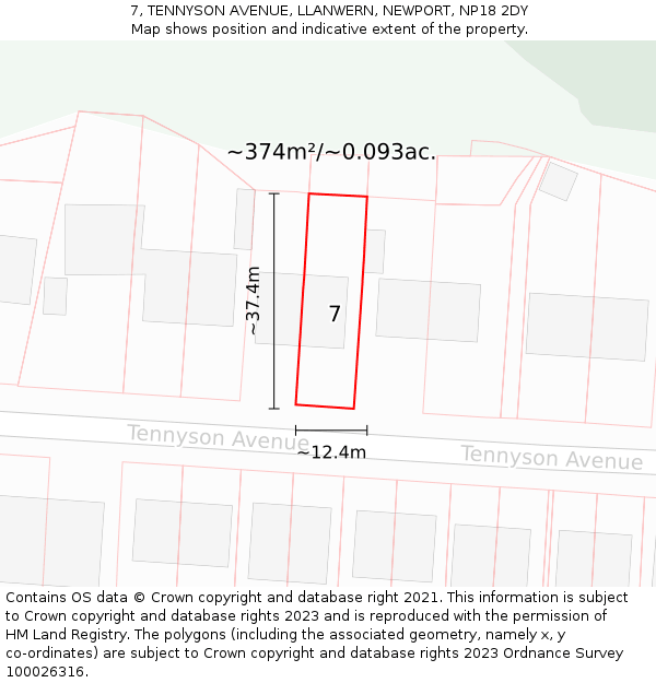 7, TENNYSON AVENUE, LLANWERN, NEWPORT, NP18 2DY: Plot and title map