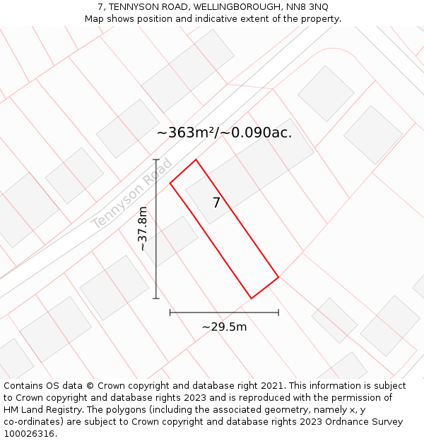 7, TENNYSON ROAD, WELLINGBOROUGH, NN8 3NQ: Plot and title map