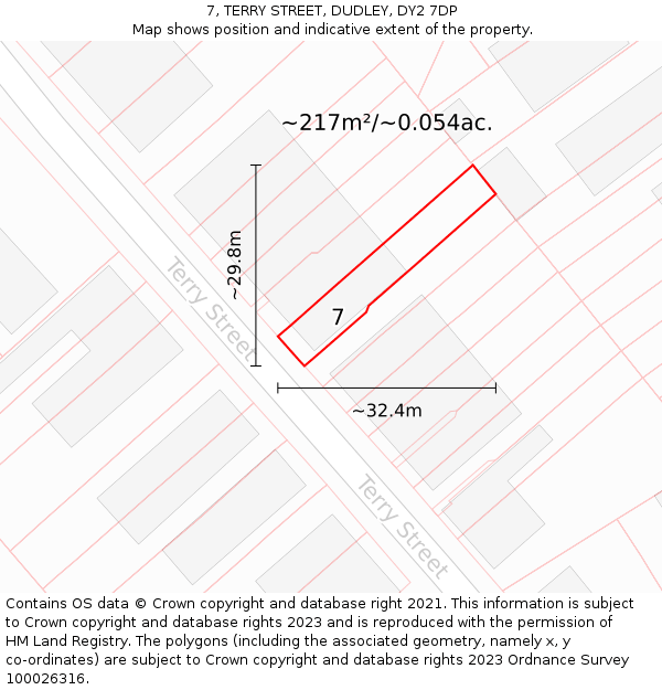 7, TERRY STREET, DUDLEY, DY2 7DP: Plot and title map