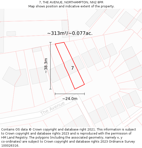 7, THE AVENUE, NORTHAMPTON, NN2 8PR: Plot and title map