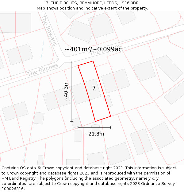 7, THE BIRCHES, BRAMHOPE, LEEDS, LS16 9DP: Plot and title map