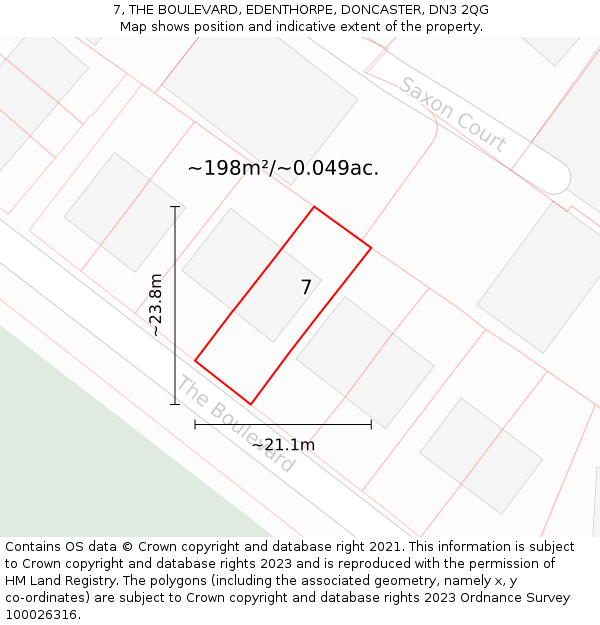 7, THE BOULEVARD, EDENTHORPE, DONCASTER, DN3 2QG: Plot and title map