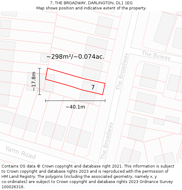 7, THE BROADWAY, DARLINGTON, DL1 1EG: Plot and title map