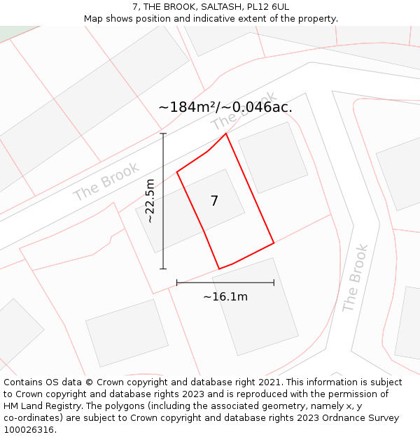 7, THE BROOK, SALTASH, PL12 6UL: Plot and title map