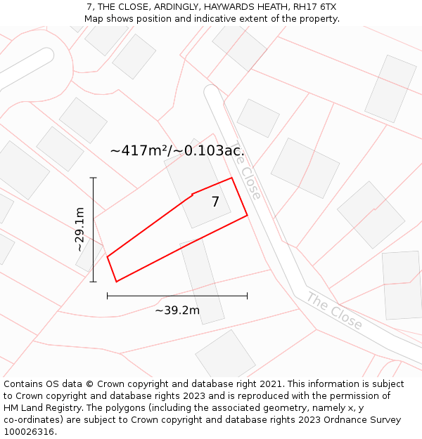 7, THE CLOSE, ARDINGLY, HAYWARDS HEATH, RH17 6TX: Plot and title map