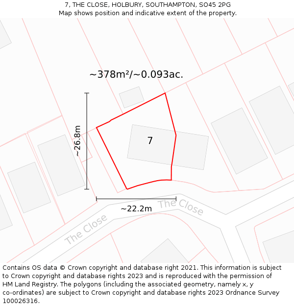 7, THE CLOSE, HOLBURY, SOUTHAMPTON, SO45 2PG: Plot and title map