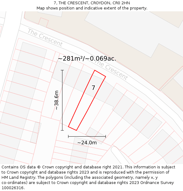 7, THE CRESCENT, CROYDON, CR0 2HN: Plot and title map