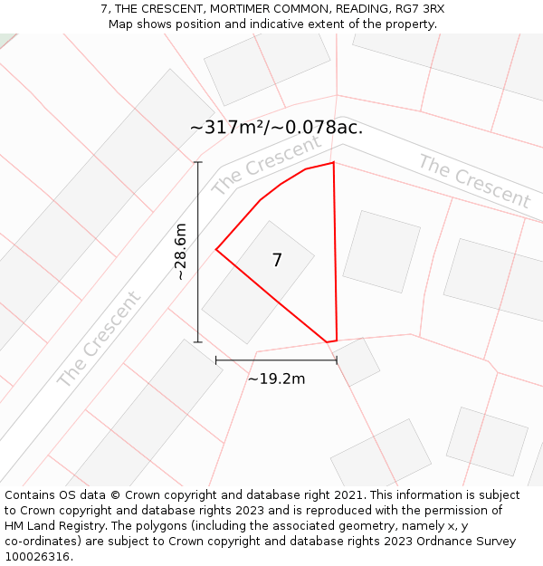 7, THE CRESCENT, MORTIMER COMMON, READING, RG7 3RX: Plot and title map