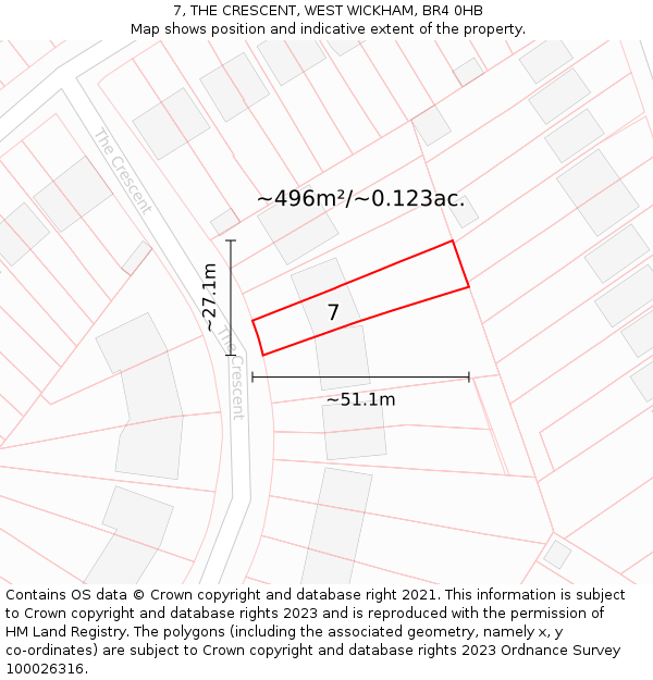 7, THE CRESCENT, WEST WICKHAM, BR4 0HB: Plot and title map