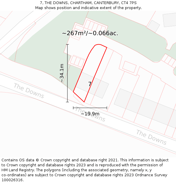 7, THE DOWNS, CHARTHAM, CANTERBURY, CT4 7PS: Plot and title map