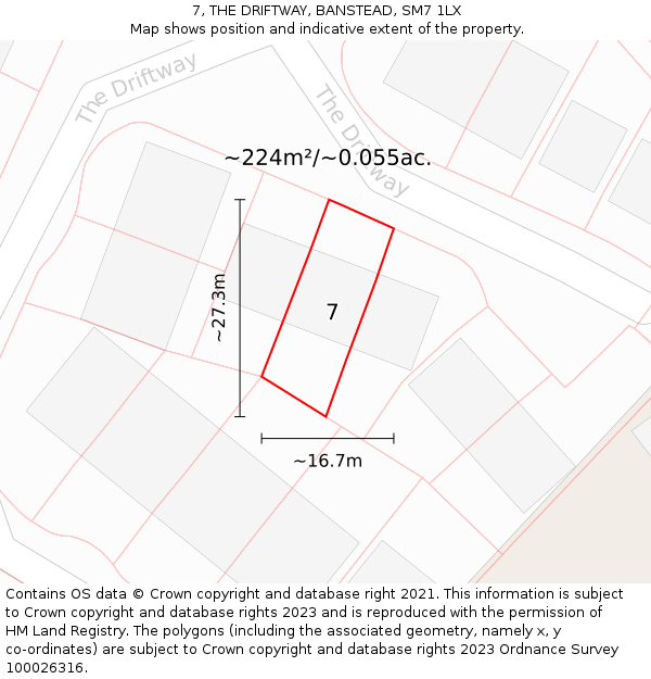 7, THE DRIFTWAY, BANSTEAD, SM7 1LX: Plot and title map