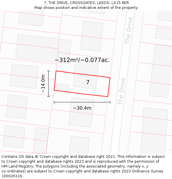 7, THE DRIVE, CROSSGATES, LEEDS, LS15 8ER: Plot and title map