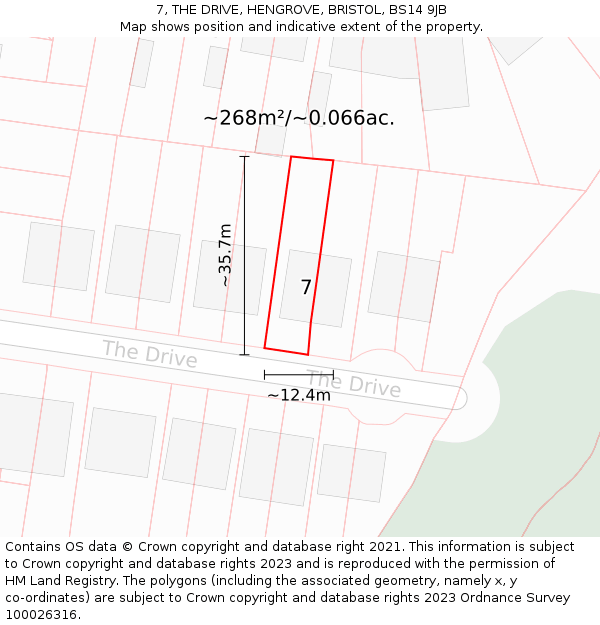 7, THE DRIVE, HENGROVE, BRISTOL, BS14 9JB: Plot and title map