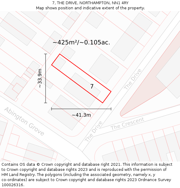 7, THE DRIVE, NORTHAMPTON, NN1 4RY: Plot and title map