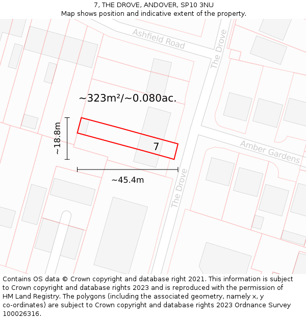 7, THE DROVE, ANDOVER, SP10 3NU: Plot and title map