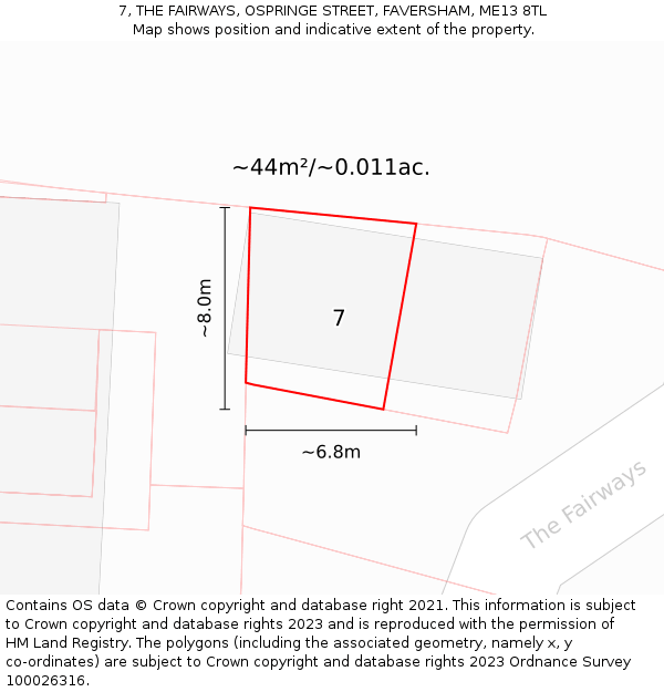 7, THE FAIRWAYS, OSPRINGE STREET, FAVERSHAM, ME13 8TL: Plot and title map